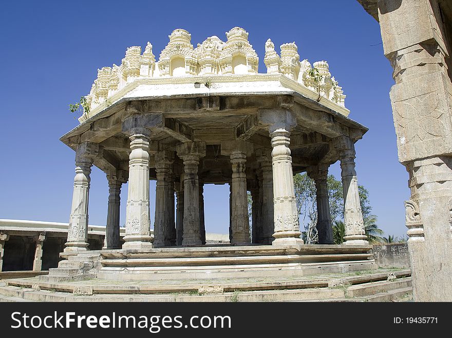 Historical dance podium with stone pillars at Melkote, Karnataka, India, Asia. Historical dance podium with stone pillars at Melkote, Karnataka, India, Asia