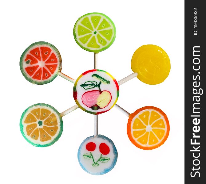 Colorful candies in the circle on the white background. Colorful candies in the circle on the white background