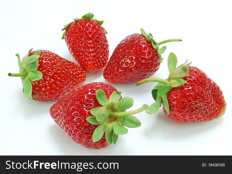 Isolated fruits. Strawberries on white background.