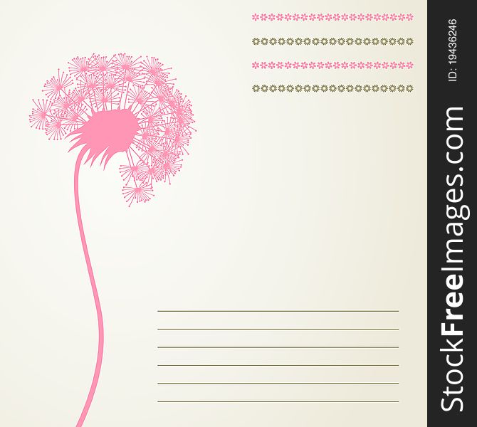 Pink dandelion on a grey background. A illustration. Pink dandelion on a grey background. A illustration