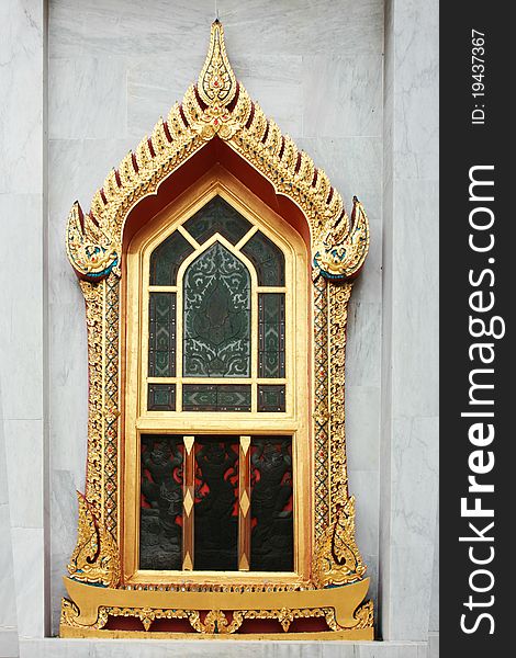 Ornate window at Wat Benchamabophit in bangkok. Ornate window at Wat Benchamabophit in bangkok