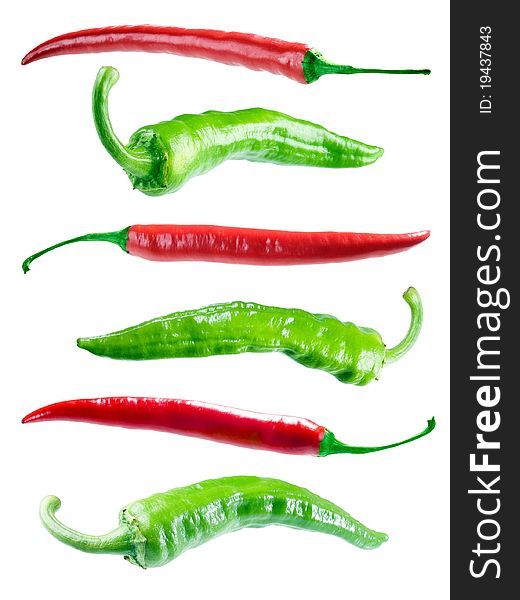 Red and green hot peppers.