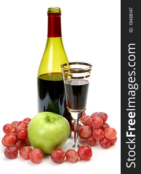 Wine and fruit on a white background