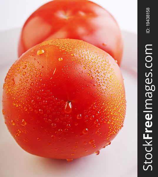 Tomatos on a white background close up