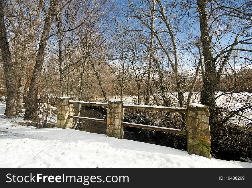 Snowy Bridge At Countryside