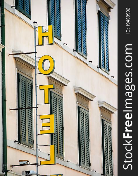 Architecture detail, hotel sign in Trieste, Italy. Architecture detail, hotel sign in Trieste, Italy