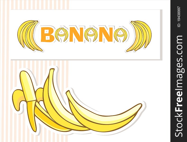Bananas on the card with the letters created a banana. Bananas on the card with the letters created a banana