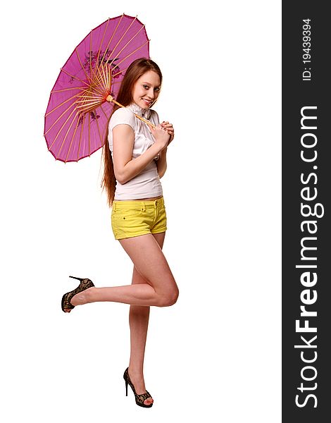 Pretty girl posing with umbrella.