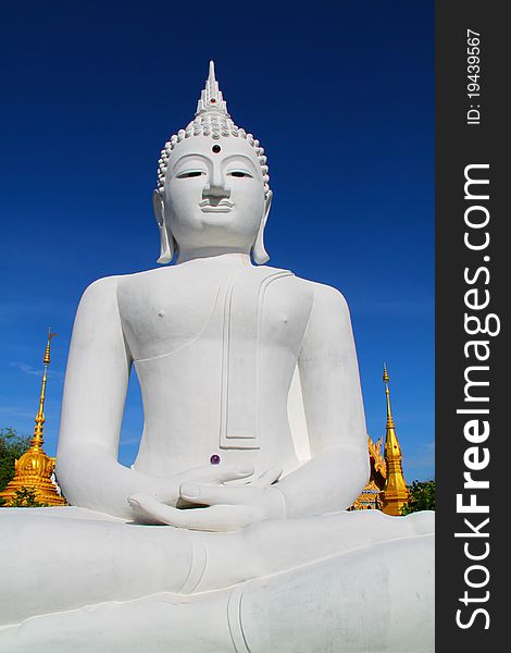 The Big White Buddha In Thailand Temple