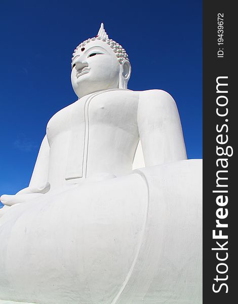 The Big White Buddha In Thailand Temple