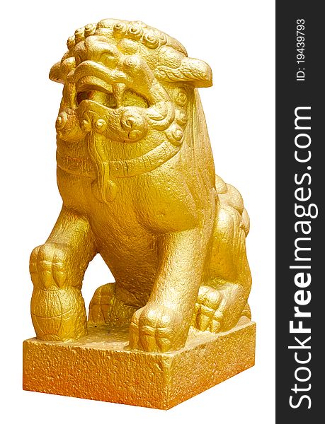 Gold Chinese lion on white background