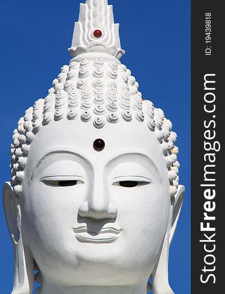 Face Of White Buddha In Thailand Temple