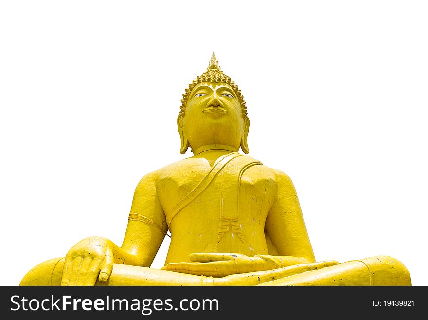 Yellow Buddha image on white background