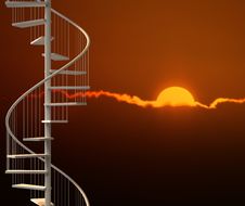 Vertical Spiral Stairway In Sunset Scene Royalty Free Stock Photo Vertical Spiral Stairway In Sunset Scene Royalty Free Stock Photo
