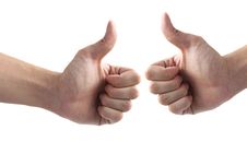 Two Male Hands Showing Thumbs Up Sign Against Royalty Free Stock Image