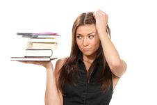Student Hold Books, Textbooks, Notebook Stock Photos