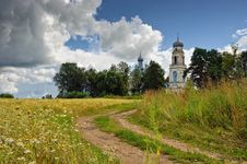 Road The Leader To The Temple In Village Glebovo. Stock Photography Road The Leader To The Temple In Village Glebovo. Stock Photography