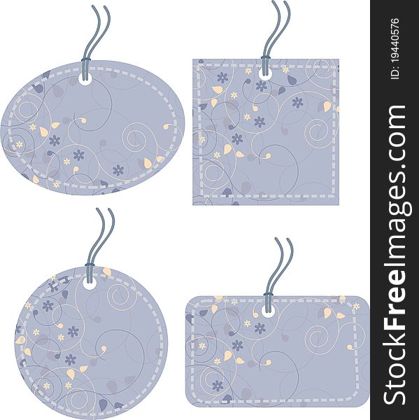 Four tags with floral patterns