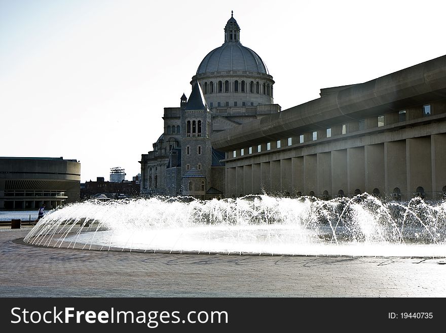 Boston's Christian Science church and Prudential building and the architecture around. Boston's Christian Science church and Prudential building and the architecture around