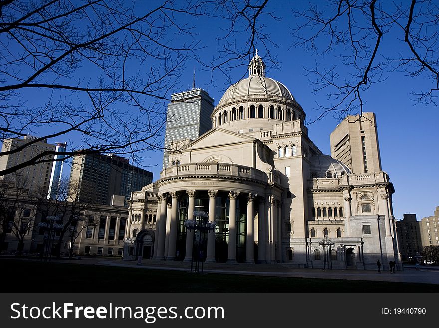 Boston's Christian Science church and Prudential building and the architecture around. Boston's Christian Science church and Prudential building and the architecture around