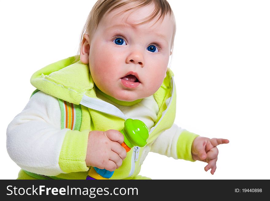 Cute little boy on a white background