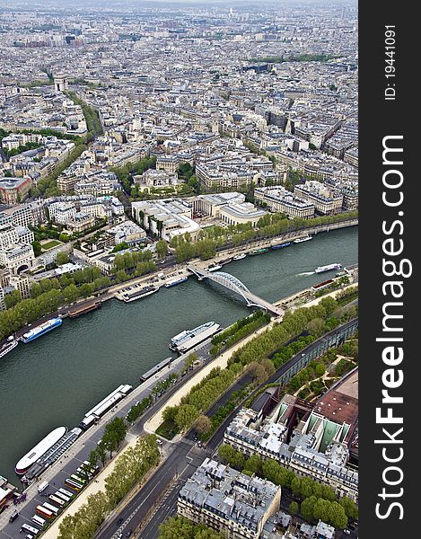 Paris. River Seine with the height. Urban scene.