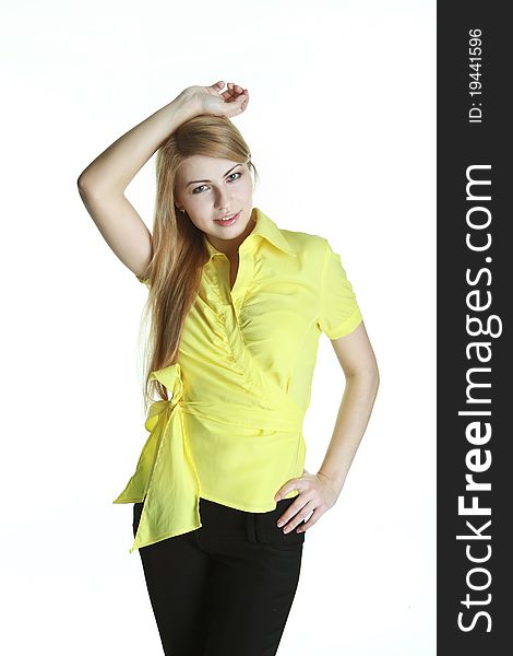 Relaxed Girl In Yellow Blouse