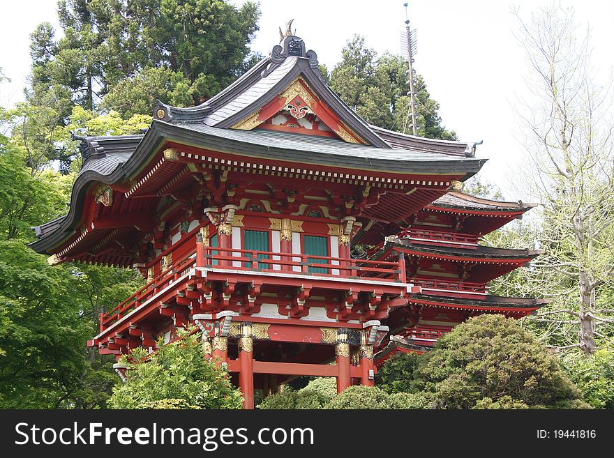 Decorative Japanese Pagoda in a public garden.