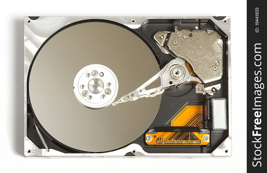 View at open hard disk from above