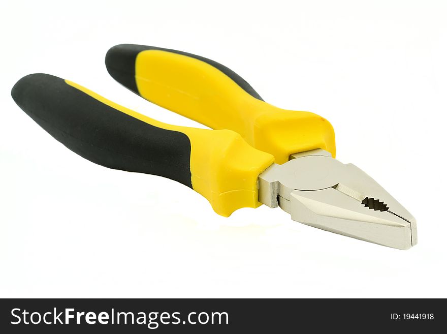 Black and Yellow Flat Nose Pliers Isolated on white