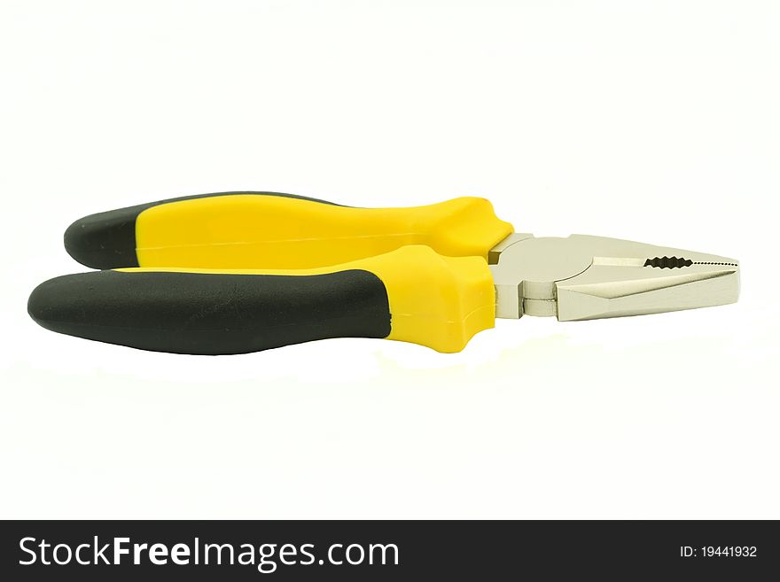 Black and Yellow Flat Nose Pliers Isolated on white