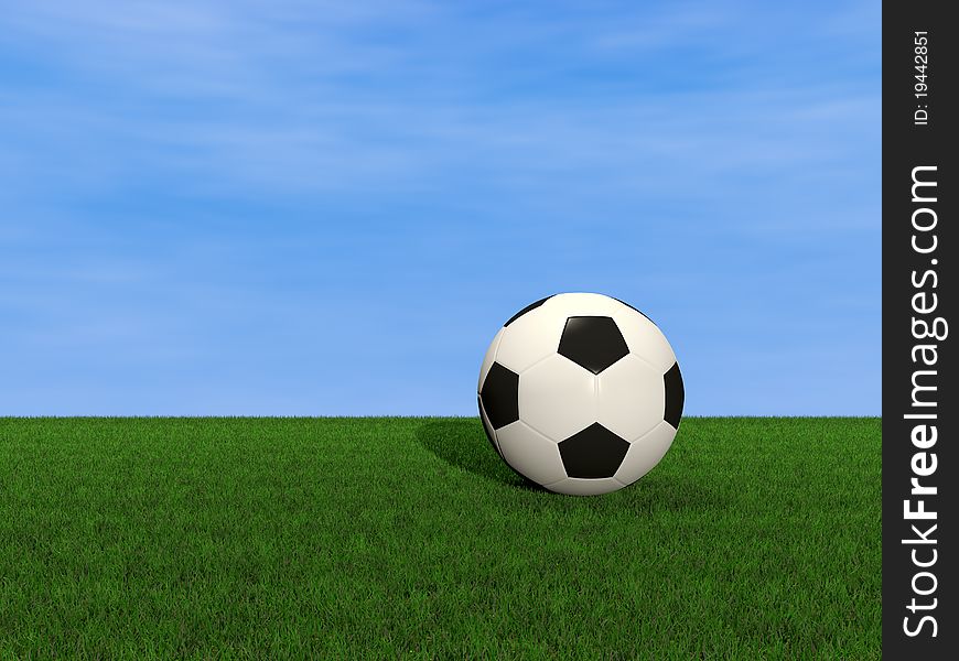 3d illustration of soccer ball on green grass background