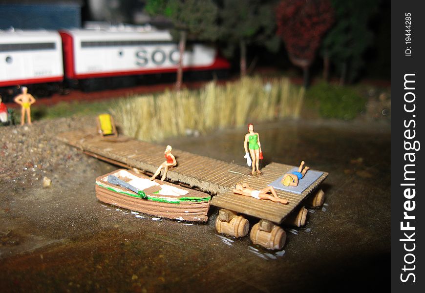 A dock on a model train layout. A dock on a model train layout.