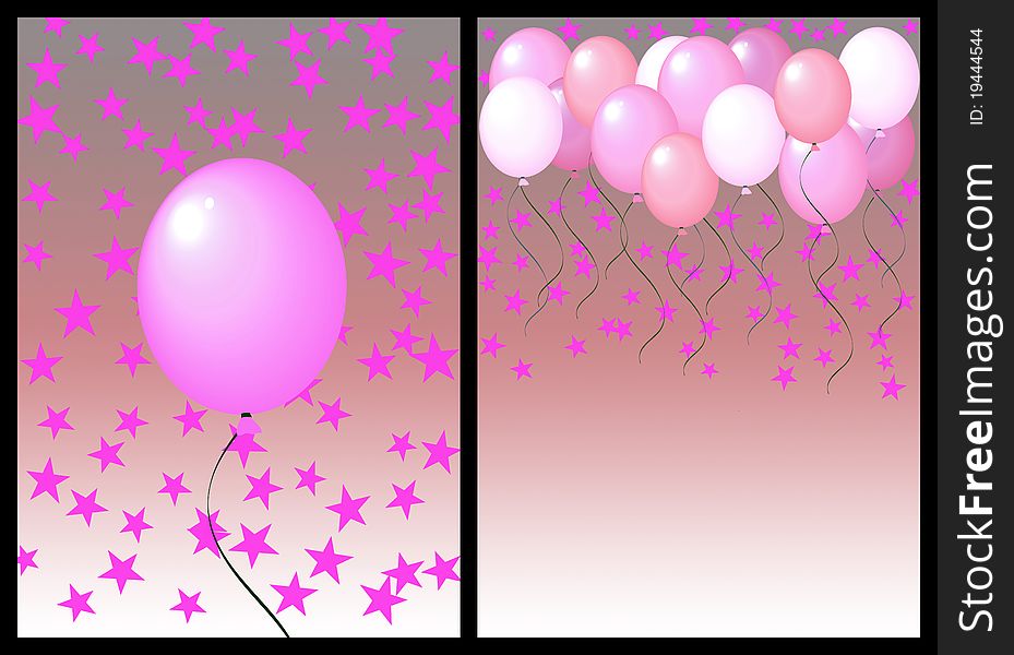 Happy birthday greeting card with balloon and star. includes the front and back of the card. black background for easy clipping. left is the front, with space to add your content. Happy birthday greeting card with balloon and star. includes the front and back of the card. black background for easy clipping. left is the front, with space to add your content