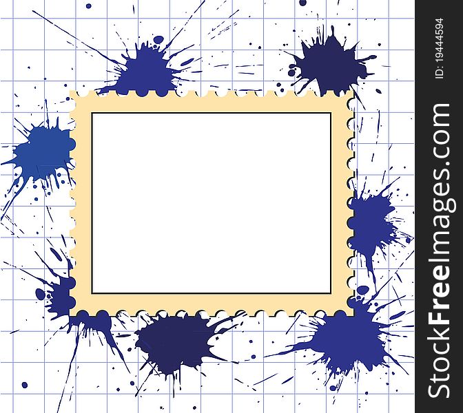 Vector postage stamps frame blot on squared paper pattern. Vector postage stamps frame blot on squared paper pattern