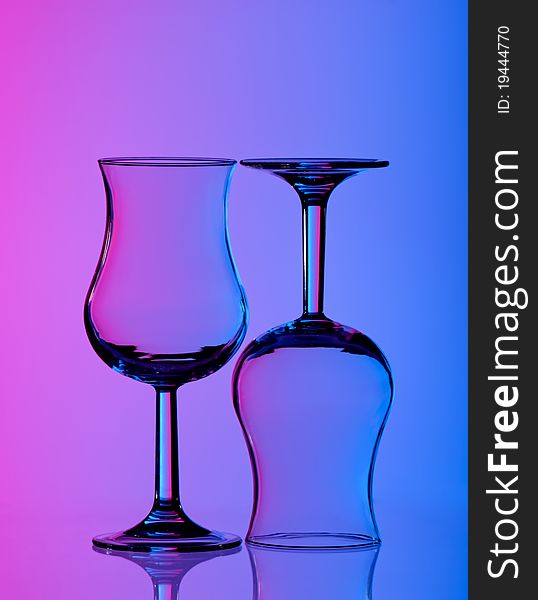 Wine Glass Colred Background Purple Blue