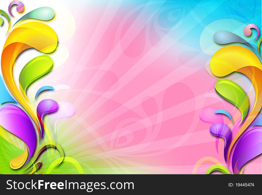 Illustration of colorful swirls on abstract floral background