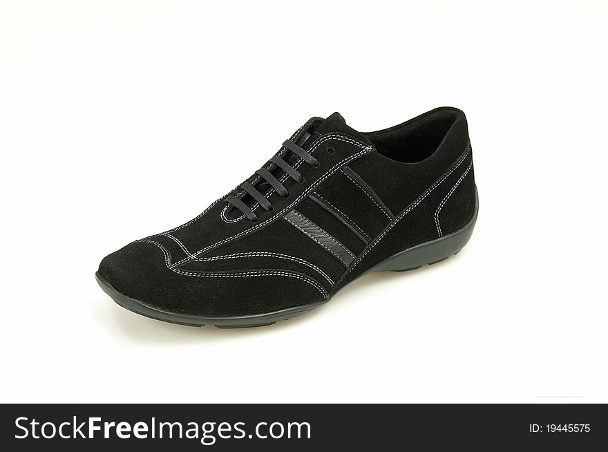 Isolated black leather, confortable men shoes. Isolated black leather, confortable men shoes
