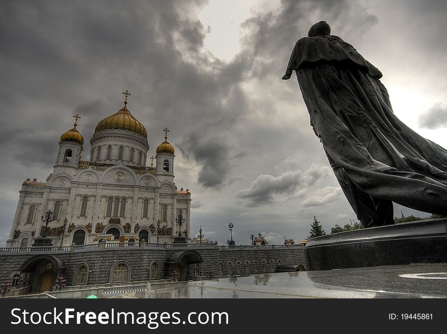 Wide angle view of Moscow's Cathedral of Chrust the Saviour. Wide angle view of Moscow's Cathedral of Chrust the Saviour