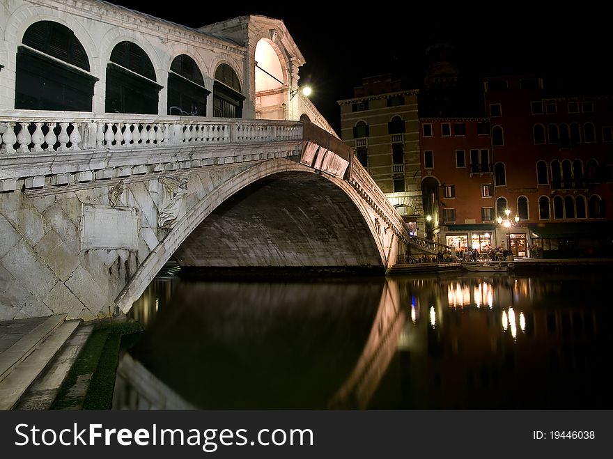 Venice, Rialto Bridge At Night, Italy