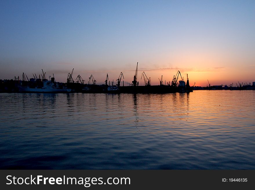 Port on Odessa. Sunset in the port. Port on Odessa. Sunset in the port.