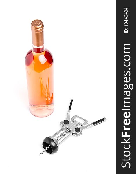 Wine bottle with corkscrew aside