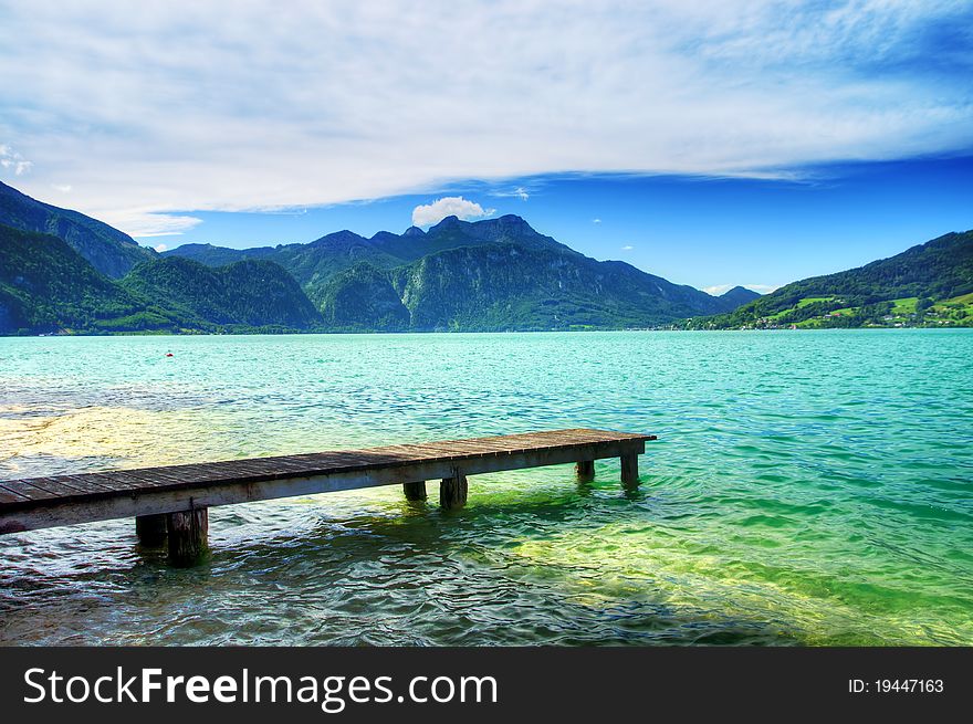 Relax. Pier on the lake in the Salzkammergut. Austria