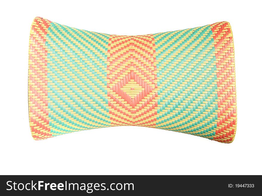 Wicker woven pillow isolated on white , thai Wicker woven pillow