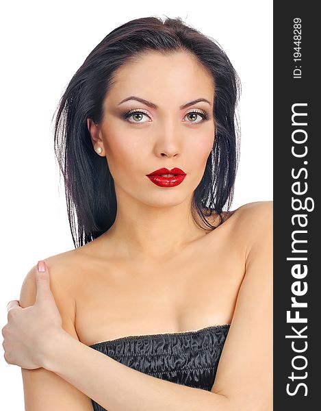 Portrait of beautiful brunette girl with beautiful red lips. Portrait of beautiful brunette girl with beautiful red lips