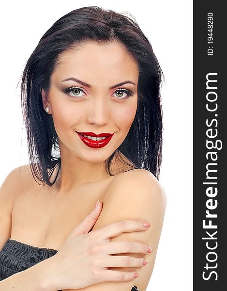 Portrait of beautiful brunette girl with beautiful red lips. Portrait of beautiful brunette girl with beautiful red lips
