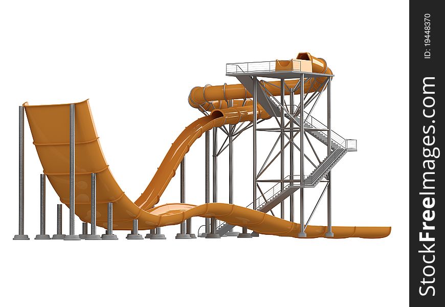 Orange waterslide with stair isolated on white background