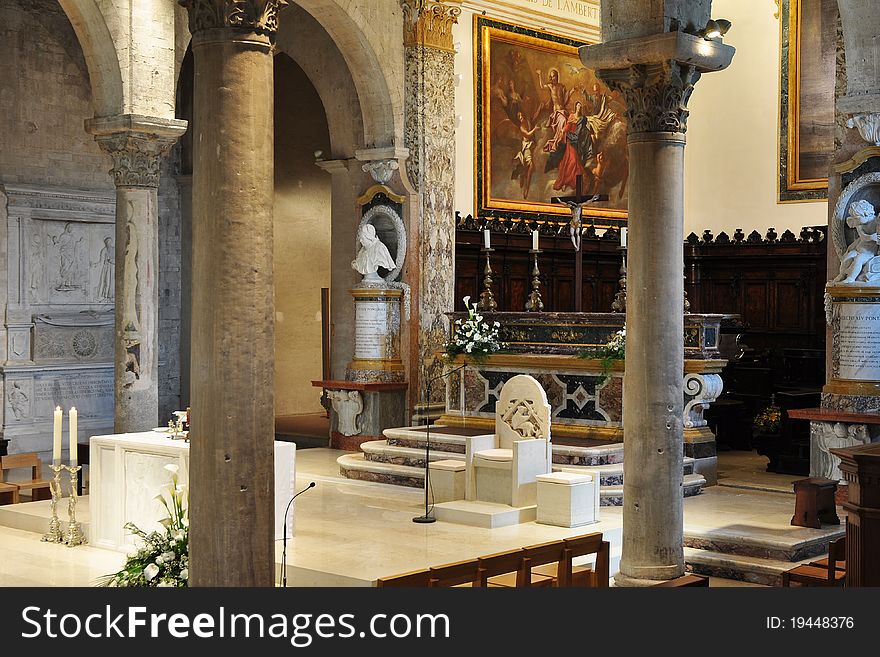 Beautiful decorated catholic church altar