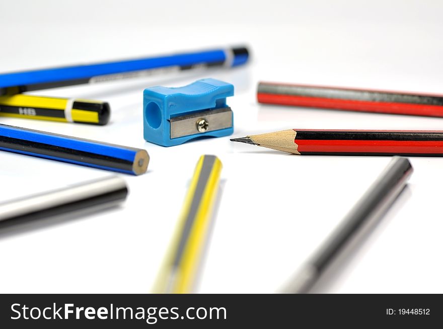 Pencil and sharpener isolate on white