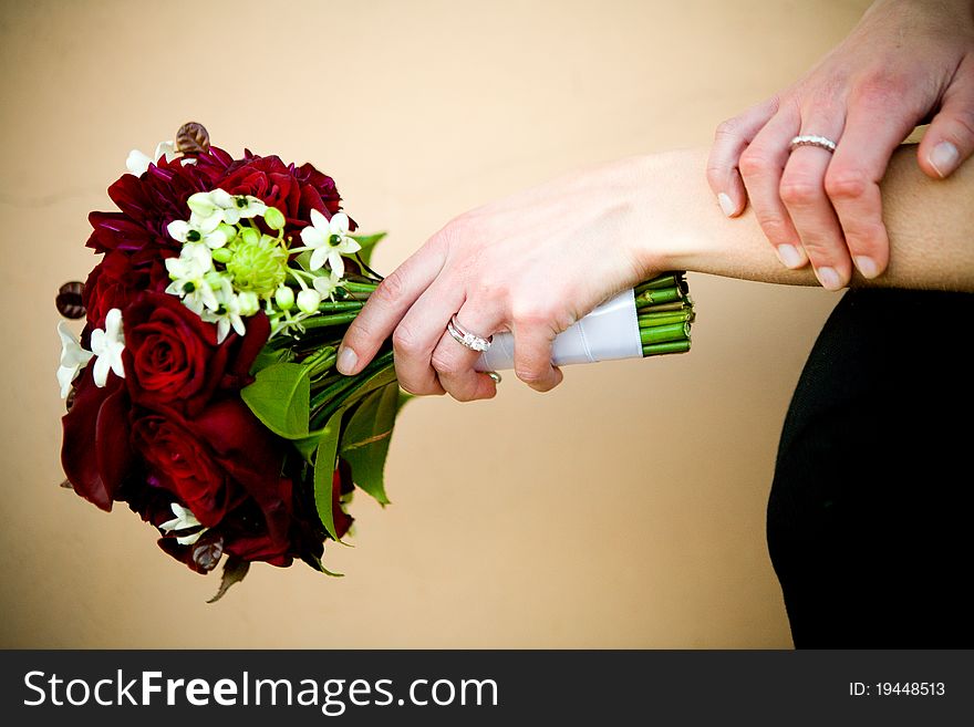 A bride holding her bouquet